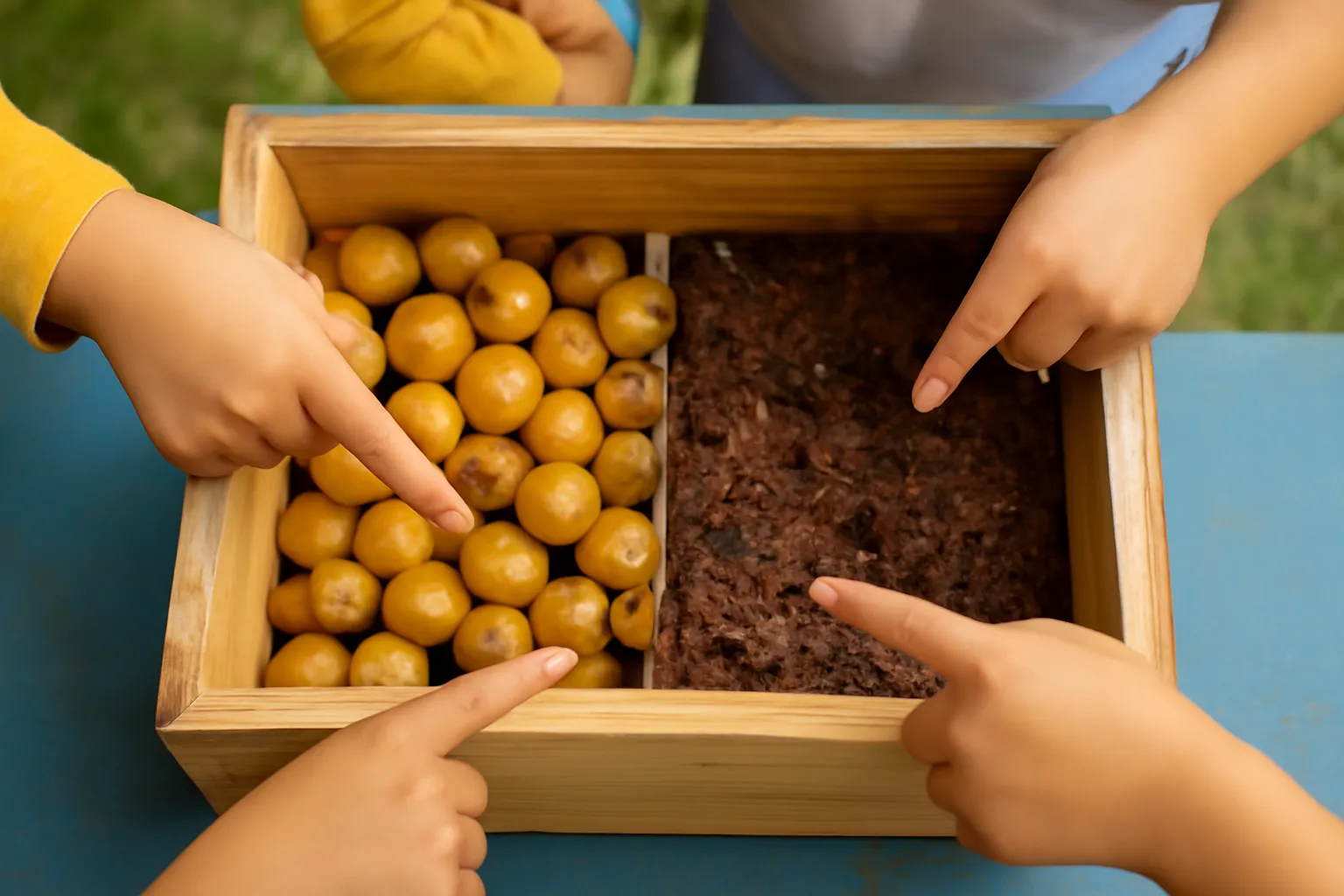 Hộp ong dú mở nắp nhìn từ trên thấy cụm bình sáp và bánh ấp